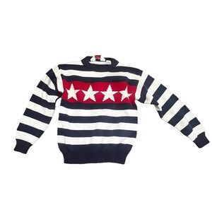Talbots Sweater Kids 100% Cotton Knit  Striped With Stars Patriotic Size Medium